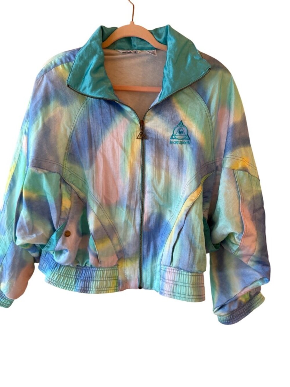 Le Coq Sportif Womens Tie Dye Zip-up Windbreaker Jacket Size Medium Pastel Retro